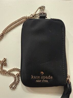 kate spade Black Mini Crossbody Phone Pouch with Rose Gold Chain